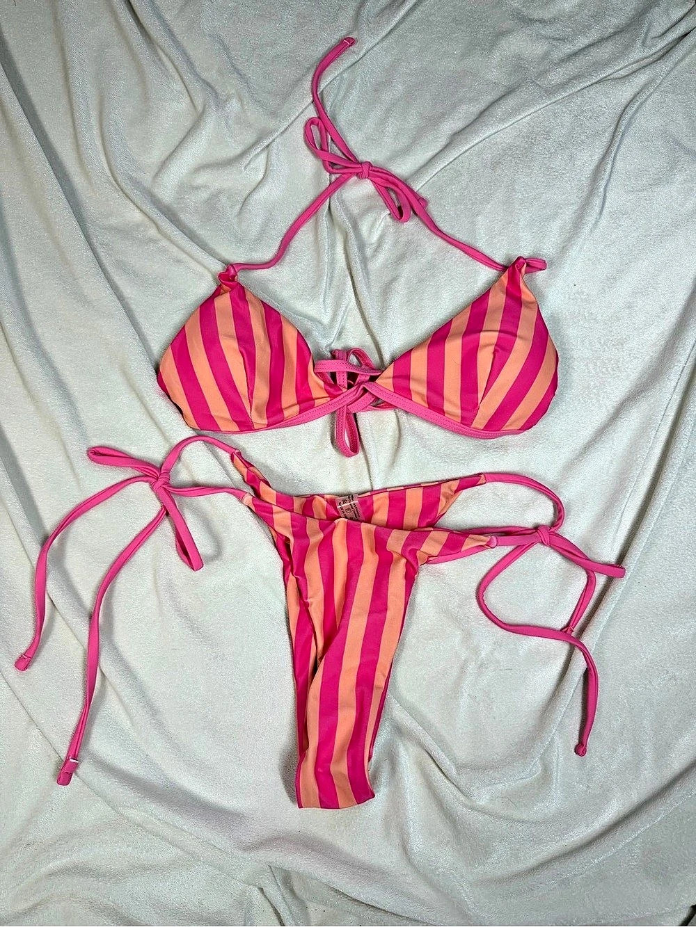 Striped Bikini in Pink & Orange Size Medium